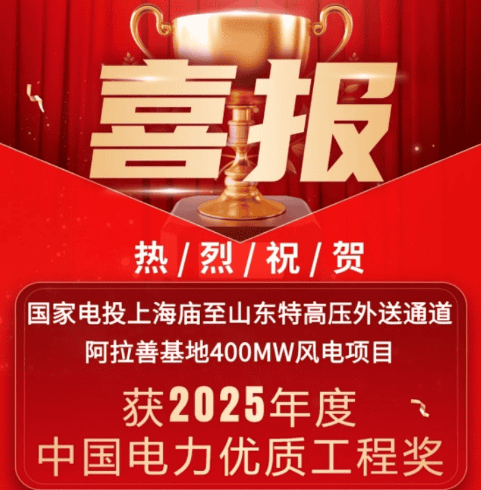 中國電力優質工程！湘能楚天承建國家電投內蒙古阿拉善400MW風電項目收獲殊榮